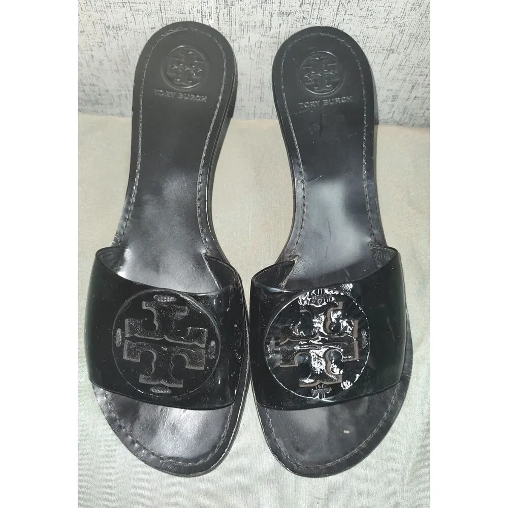Tory Burch Black Patent Leather Sandals Sz 11M